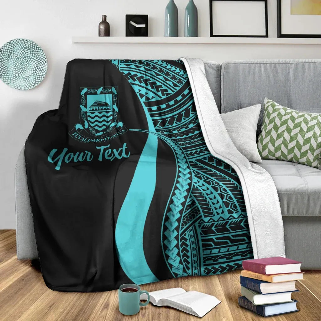 Tuvalu Custom Personalised Premium Blanket - Turquoise Polynesian Tentacle Tribal Pattern