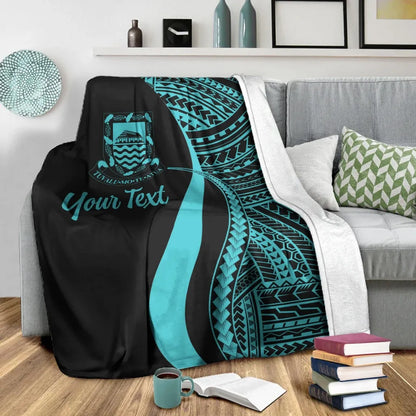 Tuvalu Custom Personalised Premium Blanket - Turquoise Polynesian Tentacle Tribal Pattern