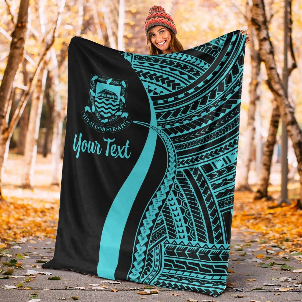 Tuvalu Custom Personalised Premium Blanket - Turquoise Polynesian Tentacle Tribal Pattern