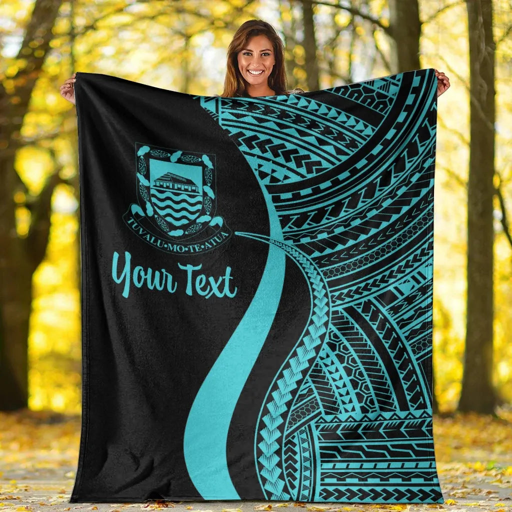 Tuvalu Custom Personalised Premium Blanket - Turquoise Polynesian Tentacle Tribal Pattern