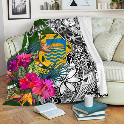 Tuvalu Custom Personalised Premium Blanket White - Turtle Plumeria Banana Leaf