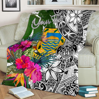 Tuvalu Custom Personalised Premium Blanket White - Turtle Plumeria Banana Leaf
