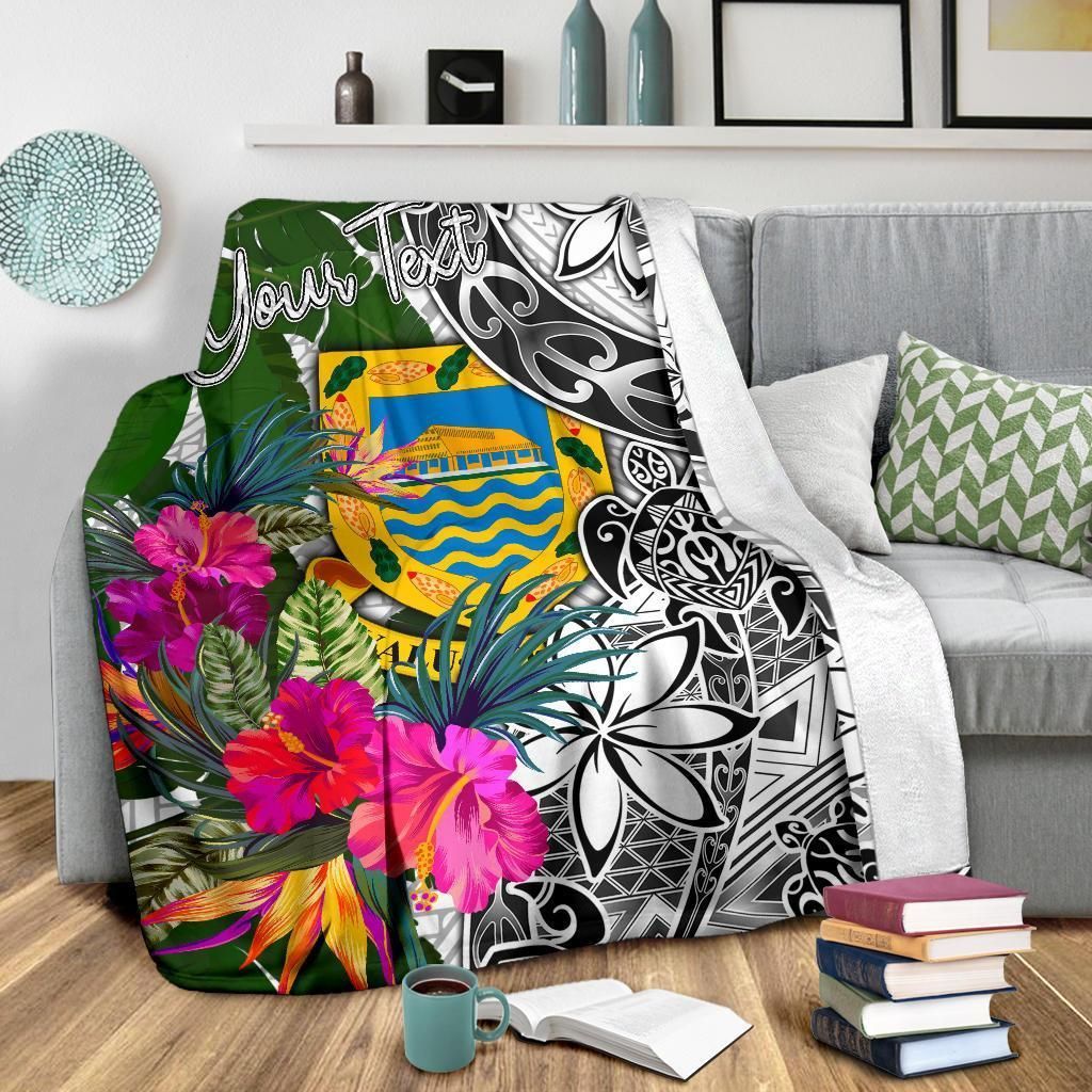 Tuvalu Custom Personalised Premium Blanket White - Turtle Plumeria Banana Leaf