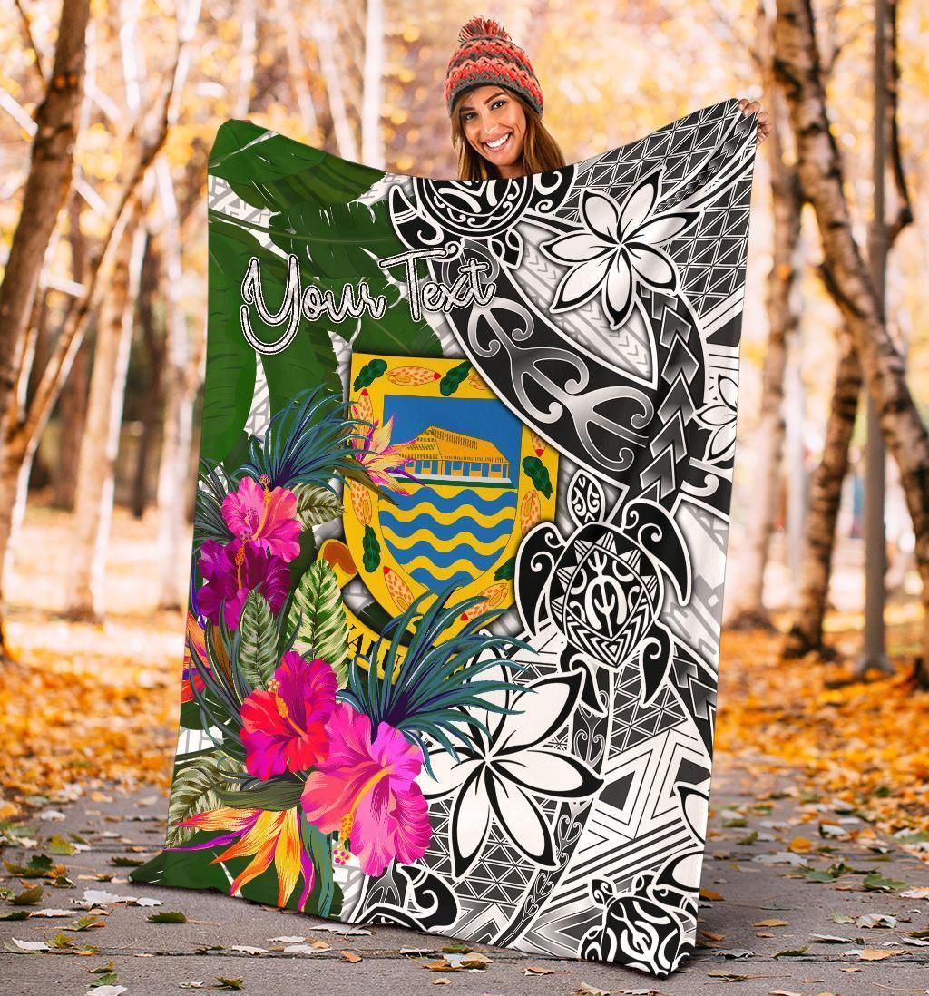 Tuvalu Custom Personalised Premium Blanket White - Turtle Plumeria Banana Leaf