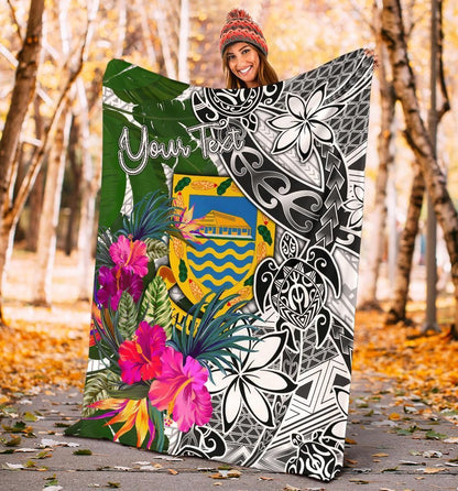 Tuvalu Custom Personalised Premium Blanket White - Turtle Plumeria Banana Leaf