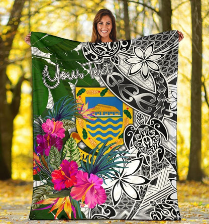Tuvalu Custom Personalised Premium Blanket White - Turtle Plumeria Banana Leaf