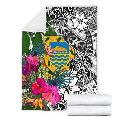 Tuvalu Custom Personalised Premium Blanket White - Turtle Plumeria Banana Leaf