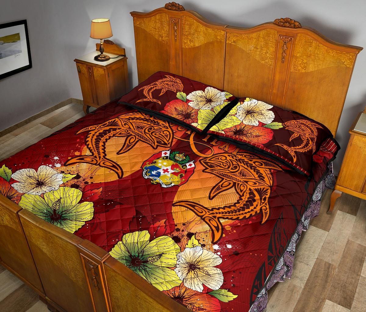 Tonga Custom Personalised Quilt Bed Sets - Tribal Tuna Fish