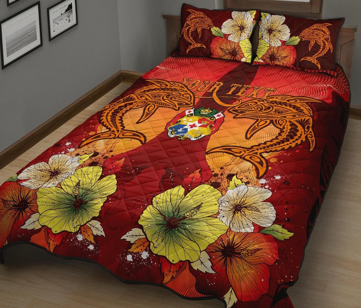 Tonga Custom Personalised Quilt Bed Sets - Tribal Tuna Fish