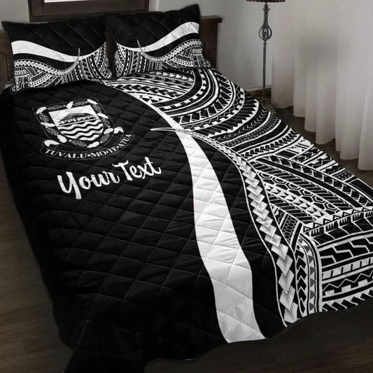 Tuvalu Custom Personalised Quilt Bed Set - White Polynesian Tentacle Tribal Pattern