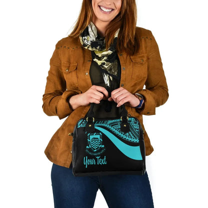 Tuvalu Custom Personalised Shoulder Handbag - Turquoise Polynesian Tentacle Tribal Pattern