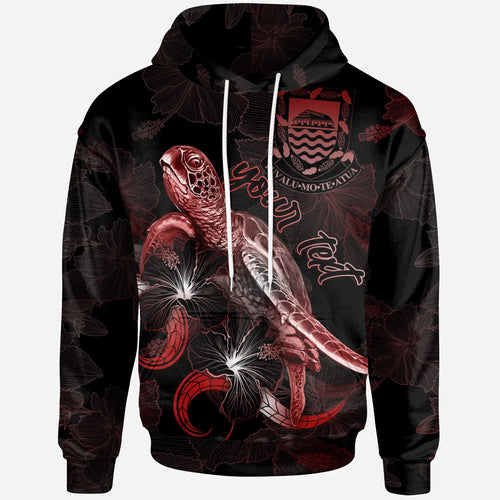 Tuvalu Custom Personalized Polynesian Hoodie - Turtle With Blooming Hibiscus Red
