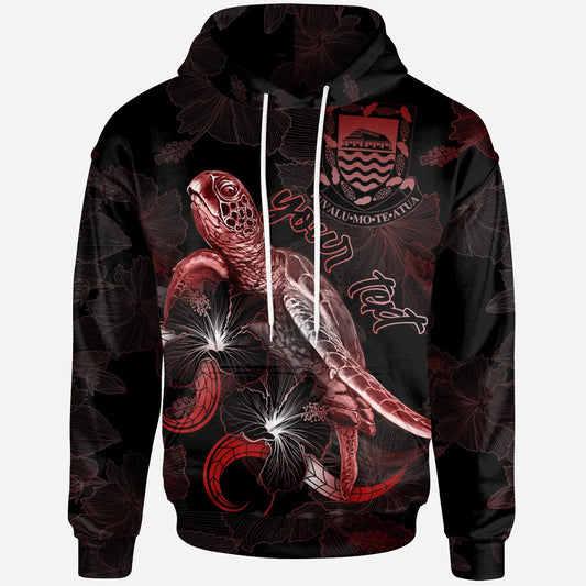 Tuvalu Custom Personalized Polynesian Hoodie - Turtle With Blooming Hibiscus Red