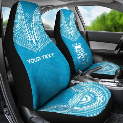 Tuvalu Custom Personalised Car Seat Cover - Tuvalu Coat Of Arms Polynesian Chief Tattoo Blue Version