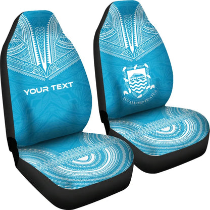 Tuvalu Custom Personalised Car Seat Cover - Tuvalu Coat Of Arms Polynesian Chief Tattoo Blue Version
