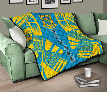 Tuvalu Premium Quilt - Tuvalu Coat Of Arms Polynesian Yellow Tattoo