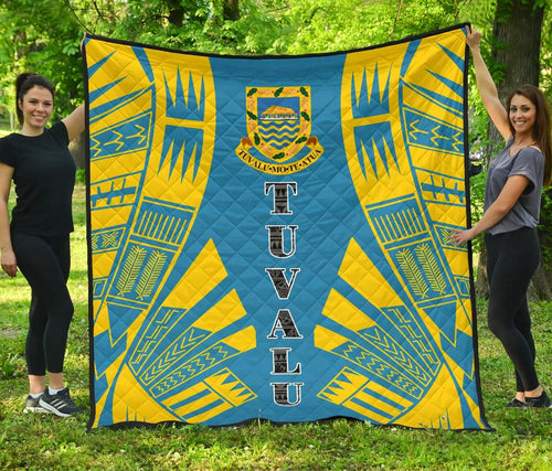 Tuvalu Premium Quilt - Tuvalu Coat Of Arms Polynesian Yellow Tattoo