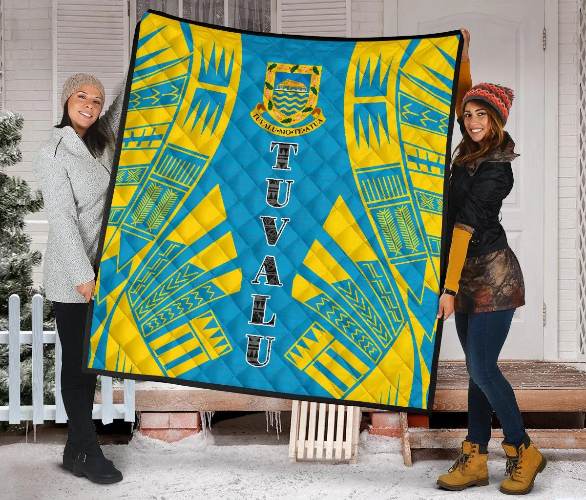 Tuvalu Premium Quilt - Tuvalu Coat Of Arms Polynesian Yellow Tattoo