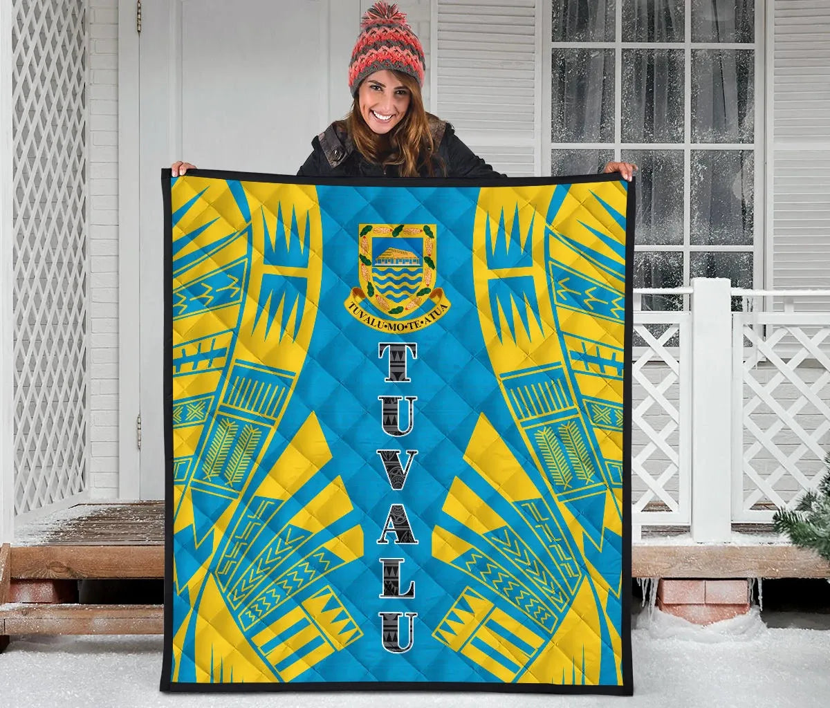 Tuvalu Premium Quilt - Tuvalu Coat Of Arms Polynesian Yellow Tattoo