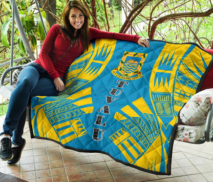 Tuvalu Premium Quilt - Tuvalu Coat Of Arms Polynesian Yellow Tattoo