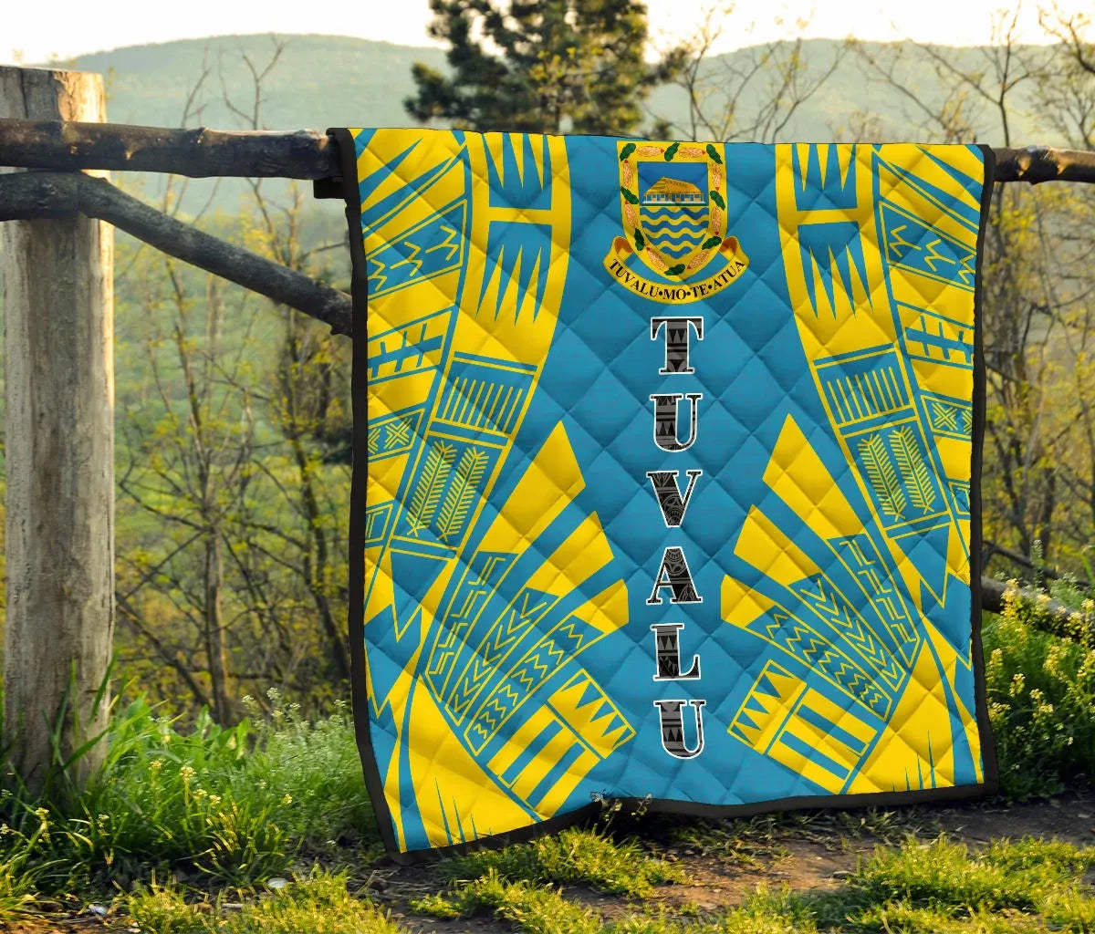 Tuvalu Premium Quilt - Tuvalu Coat Of Arms Polynesian Yellow Tattoo