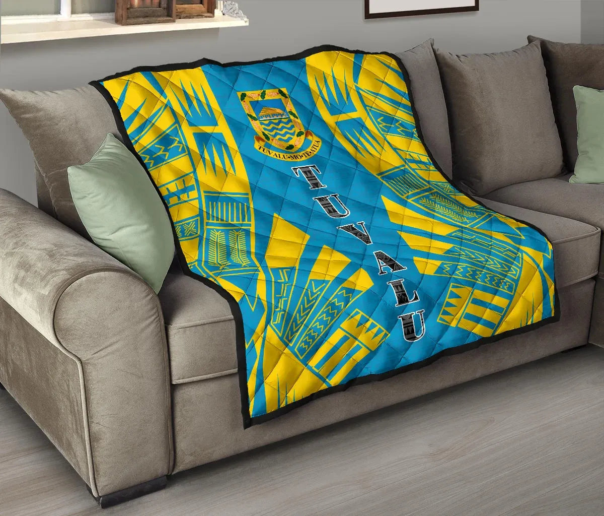 Tuvalu Premium Quilt - Tuvalu Coat Of Arms Polynesian Yellow Tattoo