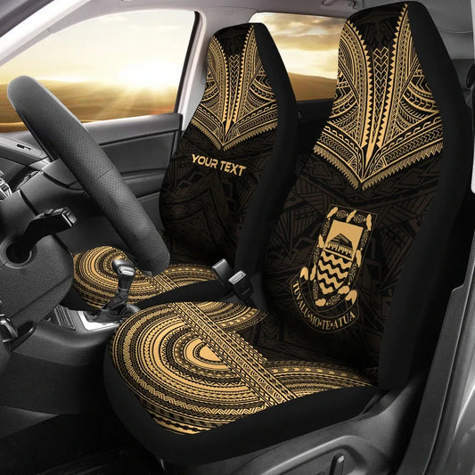 Tuvalu Custom Personalised Car Seat Cover - Tuvalu Coat Of Arms Polynesian Chief Tattoo Gold Version