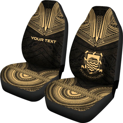 Tuvalu Custom Personalised Car Seat Cover - Tuvalu Coat Of Arms Polynesian Chief Tattoo Gold Version