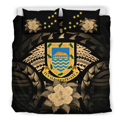 Tuvalu Duvet Cover Set - Tuvalu Coat Of Arms & Gold Hibiscus