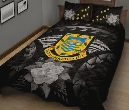 Tuvalu Polynesian Quilt Bed Set Hibiscus Gray