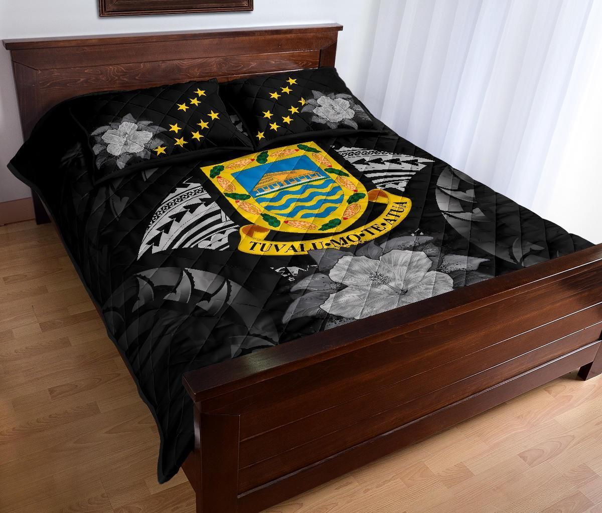 Tuvalu Polynesian Quilt Bed Set Hibiscus Gray