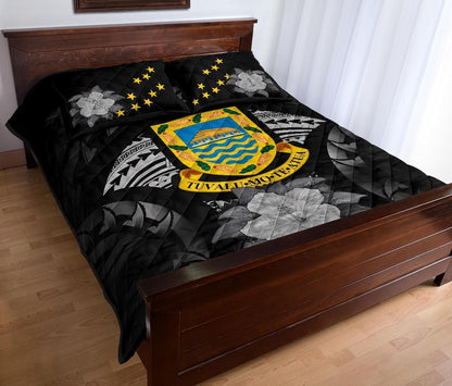 Tuvalu Polynesian Quilt Bed Set Hibiscus Gray