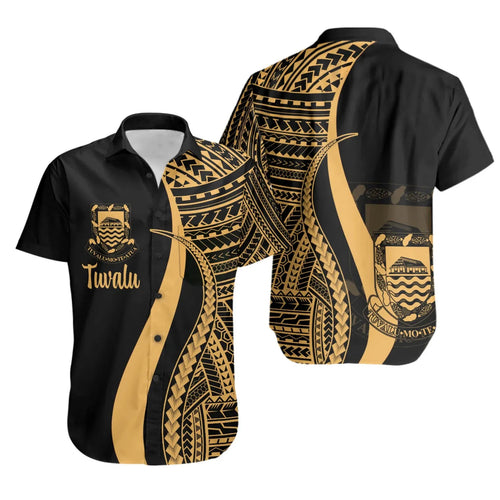 Tuvalu Short Sleeve Shirt - Gold Polynesian Tentacle Tribal Pattern