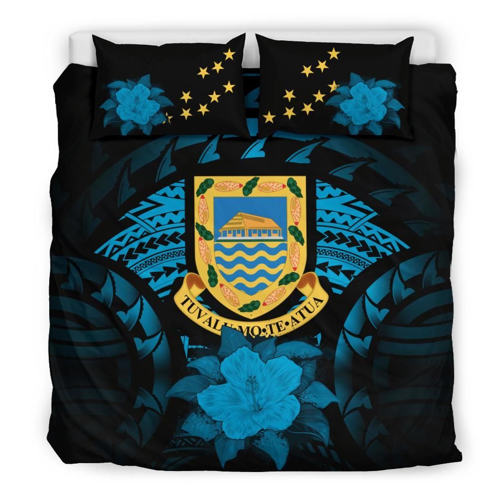 Tuvalu Duvet Cover Set - Tuvalu Coat Of Arms & Hibiscus