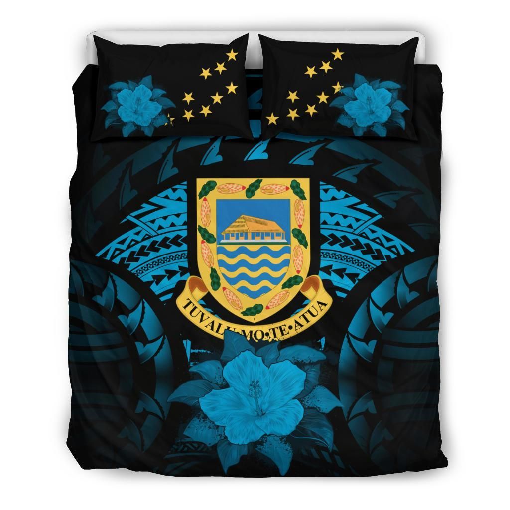 Tuvalu Duvet Cover Set - Tuvalu Coat Of Arms & Hibiscus