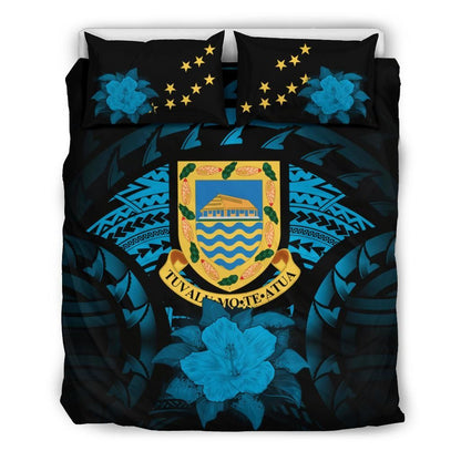 Tuvalu Duvet Cover Set - Tuvalu Coat Of Arms & Hibiscus