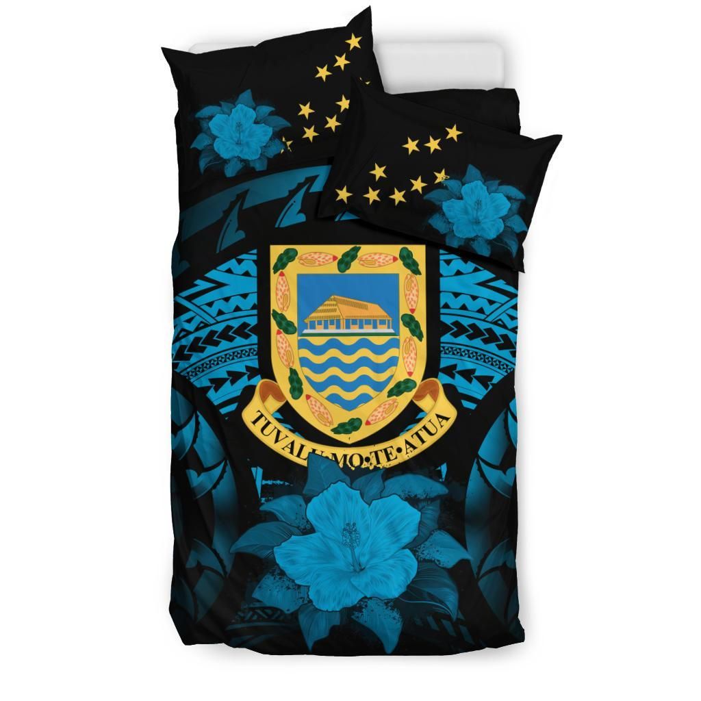 Tuvalu Duvet Cover Set - Tuvalu Coat Of Arms & Hibiscus