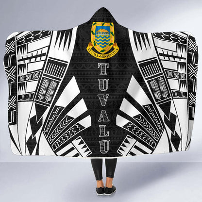 Tuvalu Hooded Blanket - Polynesian Tattoo Black