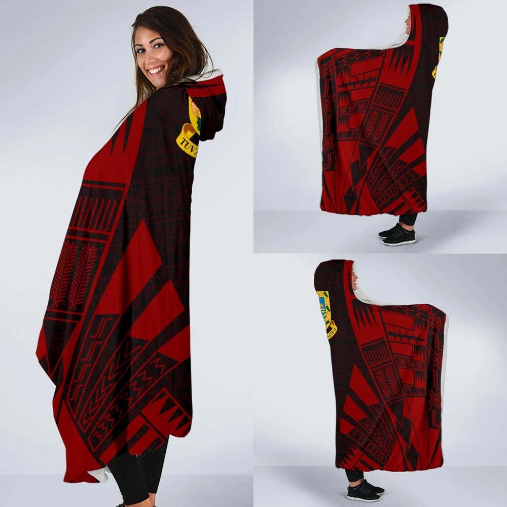 Tuvalu Hooded Blanket - Polynesian Tattoo Red