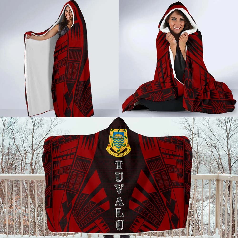 Tuvalu Hooded Blanket - Polynesian Tattoo Red