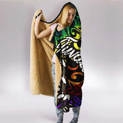 Tuvalu Hooded Blanket - Rainbow Polynesian Pattern