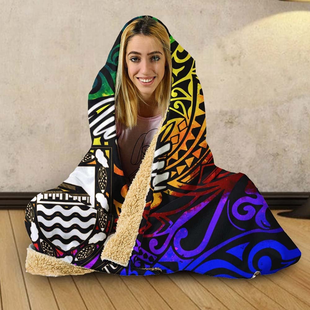 Tuvalu Hooded Blanket - Rainbow Polynesian Pattern