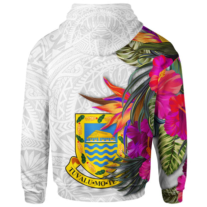 Tuvalu Hoodie Hibiscus Polynesian White pattern