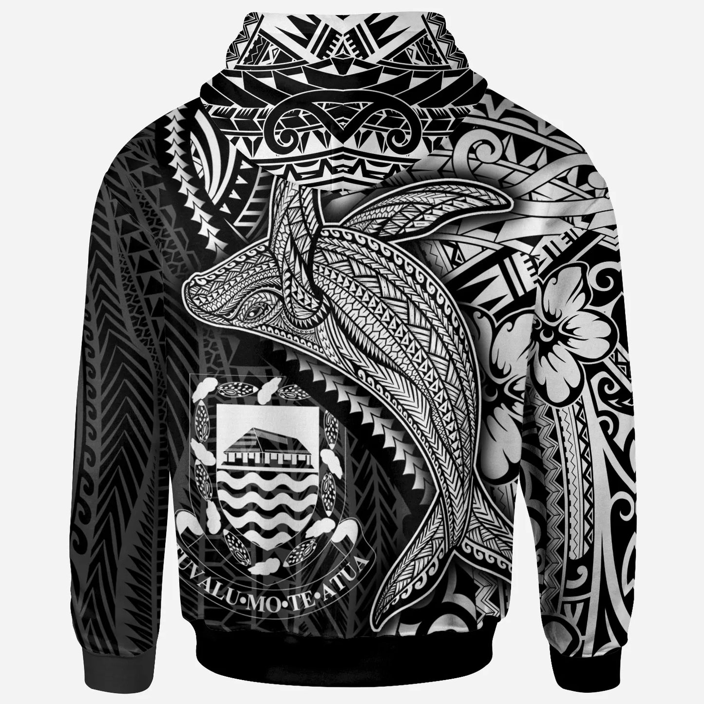 Tuvalu Hoodie - Humpback Whale & Coat of Arms White