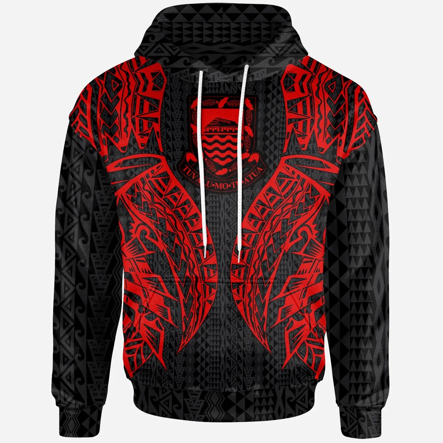 Tuvalu Hoodie - Polynesian Lion Head Red Style