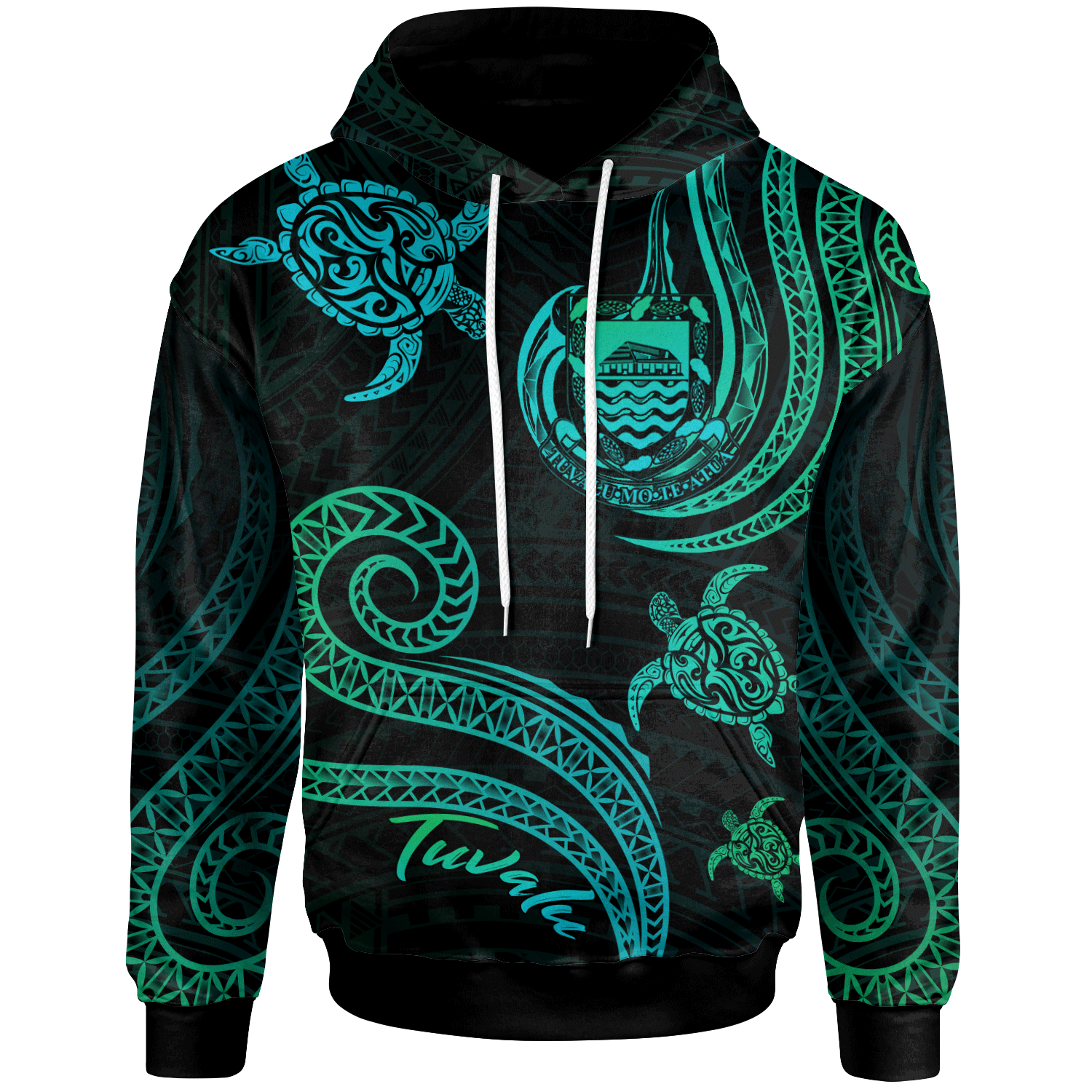 Tuvalu Hoodie - Polynesian Turtle With Pattern