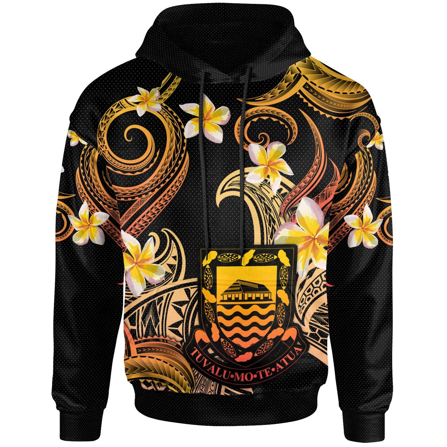 Tuvalu Hoodie - Custom Personalised Polynesian Waves with Plumeria Flowers (Orange)