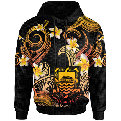 Tuvalu Hoodie - Custom Personalised Polynesian Waves with Plumeria Flowers (Orange)