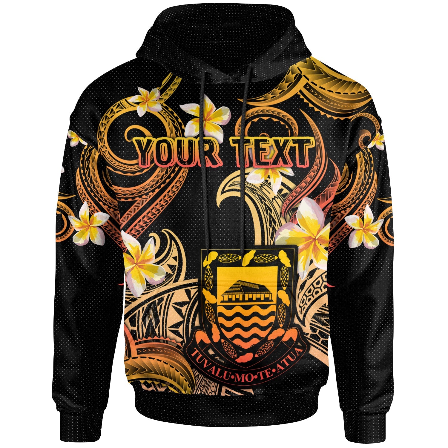 Tuvalu Hoodie - Custom Personalised Polynesian Waves with Plumeria Flowers (Orange)