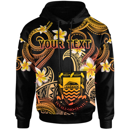 Tuvalu Hoodie - Custom Personalised Polynesian Waves with Plumeria Flowers (Orange)